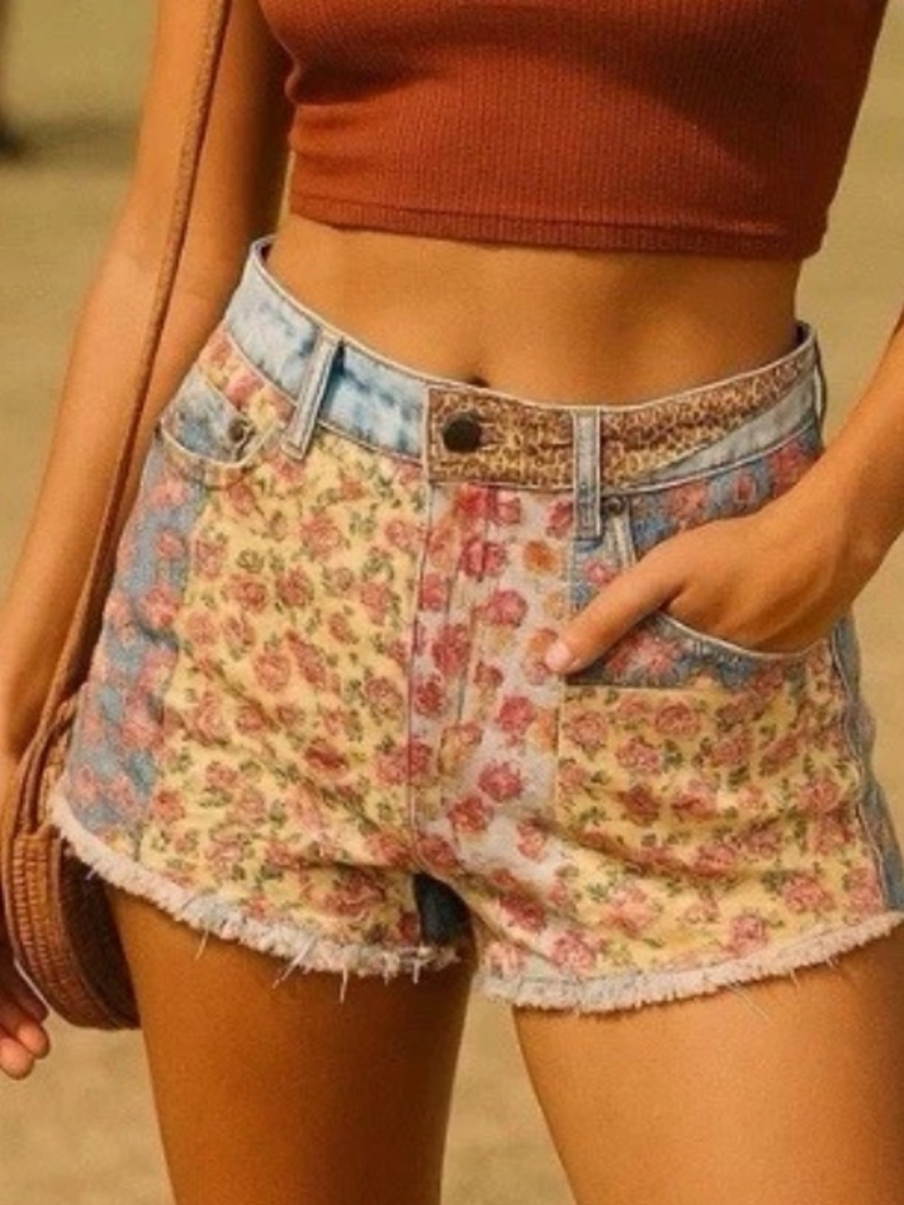 Anthropologie Farm Rio Floral Patchwork Jean Shorts - Picture 15 of 15